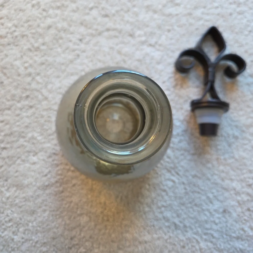 Pier 1 Imports Decanter With Metal Fleur De Lis Stopper